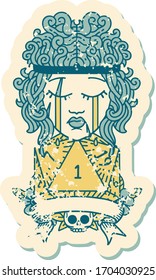 Retro Tattoo Style crying human barbarian with natural one roll