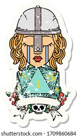 Estilo de tatuagem retro chorando lutador humano com um D20 natural
