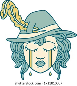 Retro Tattoo Style crying human bard