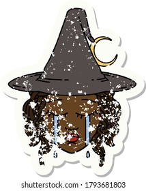 Retro Tattoo Style crying human witch character