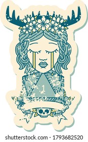Retro Tattoo Style crying human druid with natural one roll
