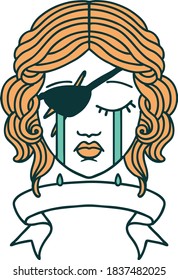 Retro Tattoo Style crying human rogue with banner
