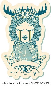 Retro Tattoo Style crying human druid with natural one roll