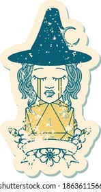 Retro Tattoo Style crying human witch with natural one roll