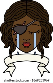 Retro Tattoo Style crying human rogue with banner