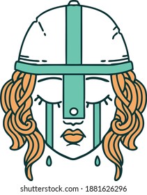 Retro Tattoo Style crying human fighter