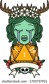 Retro Tattoo Style crying orc druid character with natural one roll