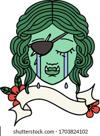 Retro Tattoo Style crying orc rogue character face