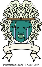 Retro Tattoo Style crying orc barbarian character face with banner
