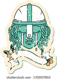 Retro Tattoo Style crying orc fighter character face