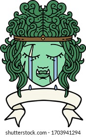 Retro Tattoo Style crying orc barbarian character face with banner