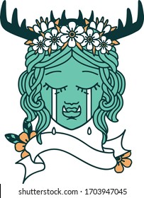 Retro Tattoo Style crying orc druid character face