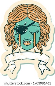 Retro Tattoo Style crying orc rogue character face