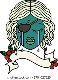 Retro Tattoo Style crying orc rogue character face