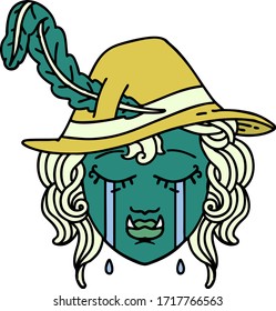 Retro Tattoo Style crying orc bard character 