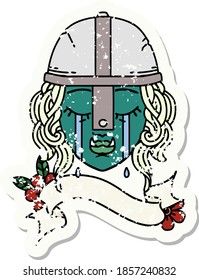 Retro Tattoo Style crying orc fighter character face