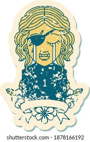 Retro Tattoo Style crying orc rogue character with natural one roll
