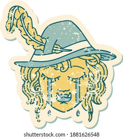 Retro Tattoo Style crying orc bard character 
