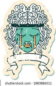Retro Tattoo Style crying orc barbarian character face with banner