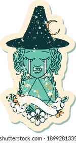 Retro Tattoo Style crying orc witch with natural one D20 roll