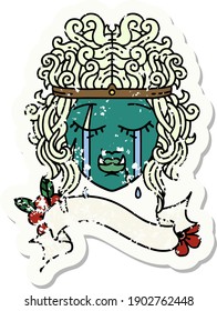Retro Tattoo Style crying orc barbarian character face