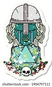Retro Tattoo Style crying orc fighter character with natural one D20 roll