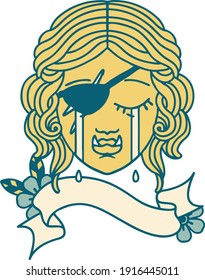 Retro Tattoo Style crying orc rogue character face