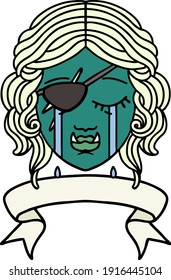 Retro Tattoo Style crying orc rogue character face