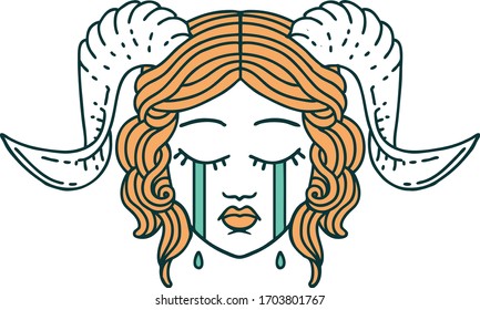 Retro Tattoo Style crying tiefling face