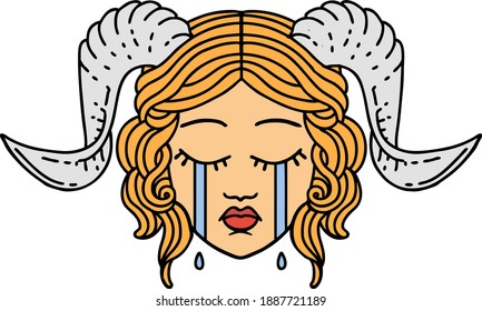 Retro Tattoo Style crying tiefling face