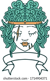 Retro Tattoo Style elf barbarian character face with banner