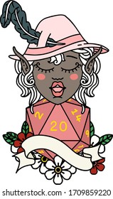 Retro Tattoo Style elf bard character with natural twenty