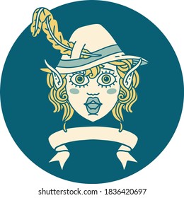 Retro Tattoo Style elf bard character face with banner