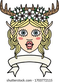 Retro Tattoo Style elf druid character face with banner