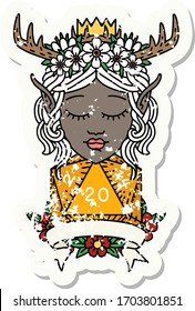 Retro Tattoo Style elf druid character with natural 20 dice roll