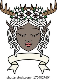 Retro Tattoo Style elf druid character face with banner