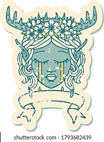 Retro Tattoo Style elf druid character face with banner