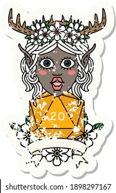 Retro Tattoo Style elf druid character with natural 20 dice roll