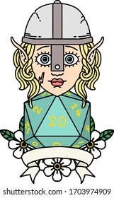 Retro Tattoo Style elf fighter with natural 20 dice roll