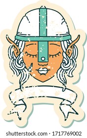 Cara de caza del elfo estilo retro tatuaje con pancarta