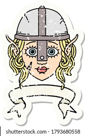Retro Tattoo Style elf fighter character face with banner