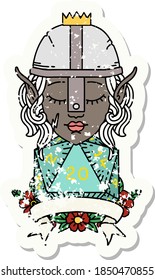 Retro Tattoo Style elf fighter with natural 20 dice roll