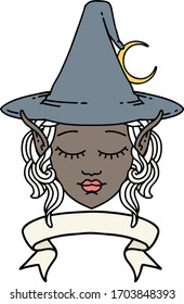 Retro Tattoo Style elf mage character face with banner