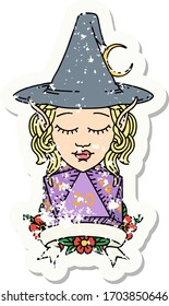 Retro Tattoo Style elf mage character with natural twenty dice roll