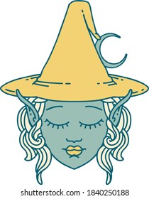 Retro Tattoo Style elf mage character face