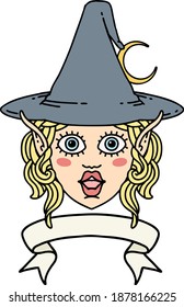 Retro Tattoo Style elf mage character face with banner