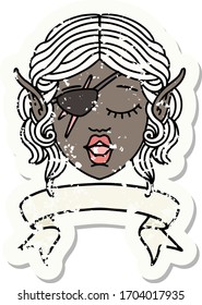 Retro Tattoo Style elf rogue character face with banner