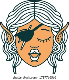 Retro Tattoo Style elf rogue character face
