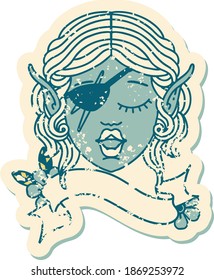 Retro Tattoo Style elf rogue character face