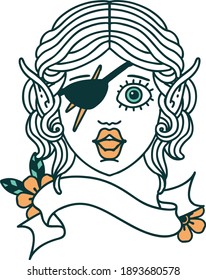 Retro Tattoo Style elf rogue character face